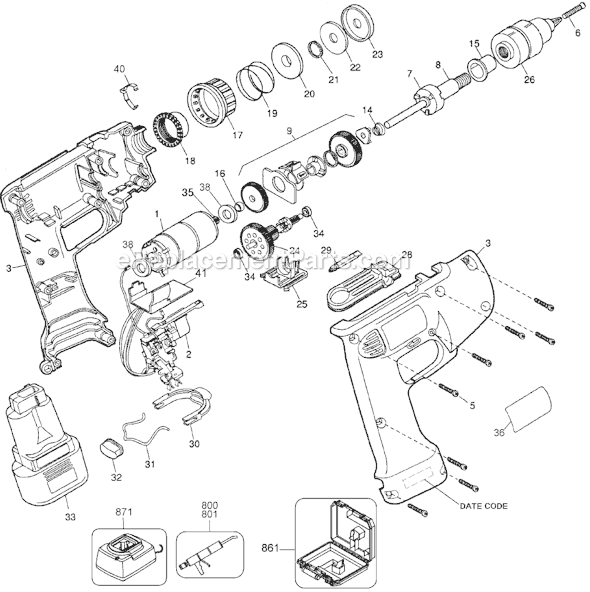 Page A Diagram and Parts List for 2765 Type 2 Black and Decker Cordless Drill